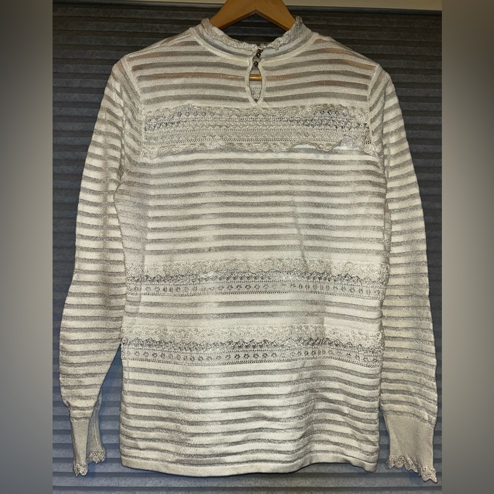 WHBM Lace Detail Mock Neck Long Sleeve Top - Picture 6 of 6